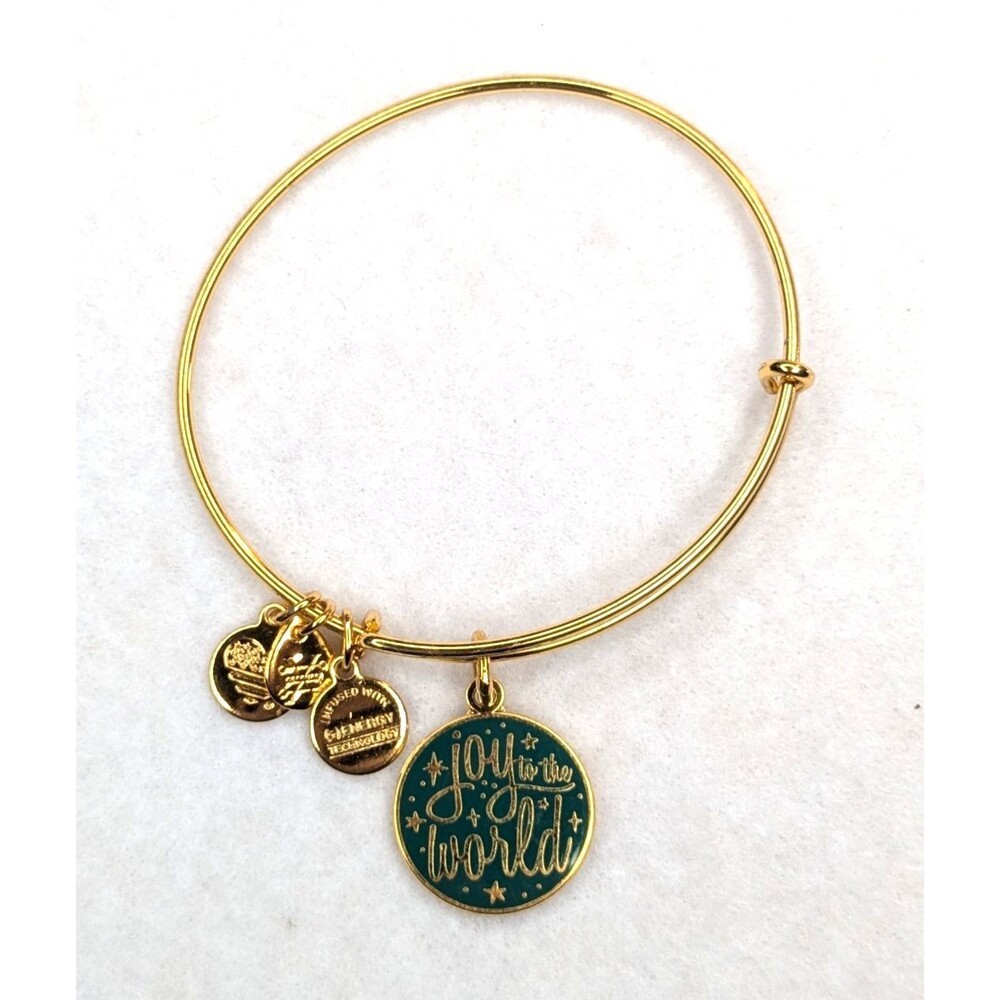 ALEX AND ANI Joy to the World Christmas Medallion Gold-tone Charm Bracelet 2017